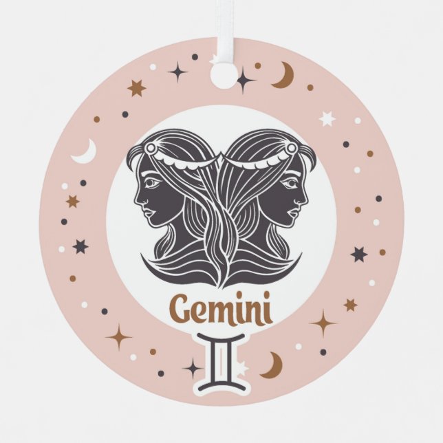 Custom Text Zodiac Sign Gemini Metal Ornament (Front)