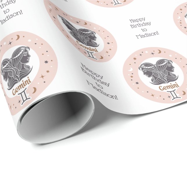 Custom Text Zodiac Sign Gemini Wrapping Paper (Roll Corner)