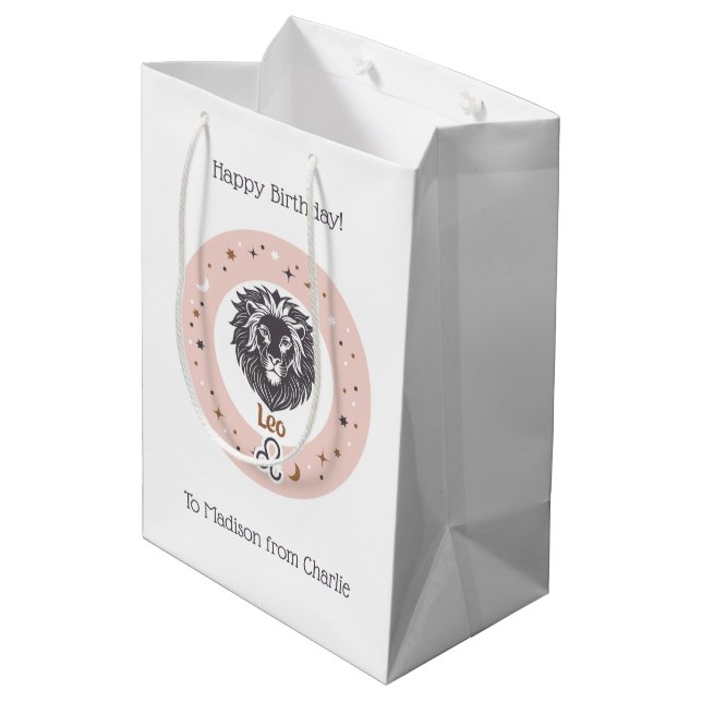 Custom Text Zodiac Sign Leo Medium Gift Bag (Back Angled)