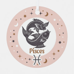 Custom Text Zodiac Sign Pisces Metal Ornament