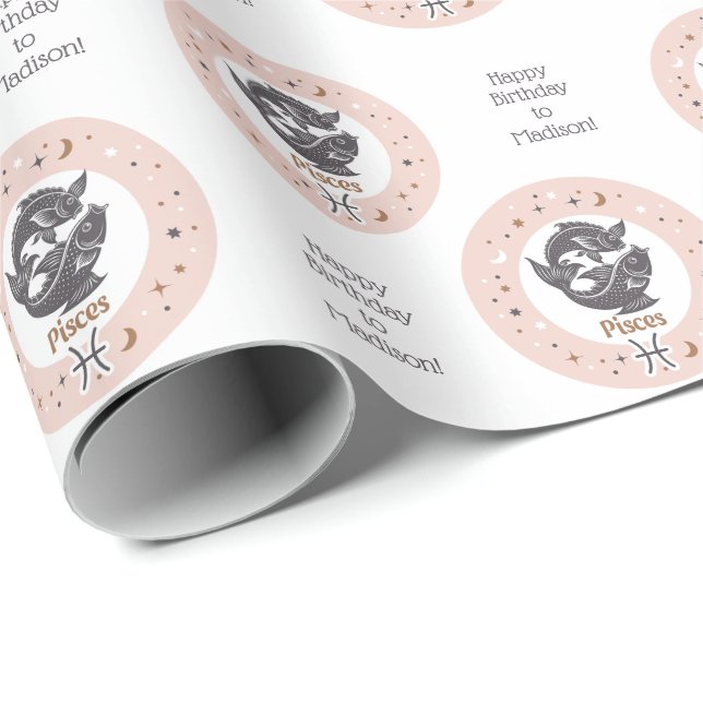 Custom Text Zodiac Sign Pisces Wrapping Paper (Roll Corner)