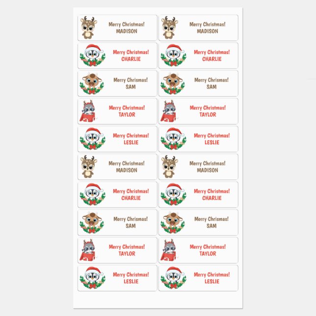 Custom Texts Cute Christmas Animals labels (Sheet)