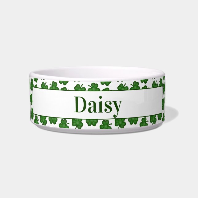Custom Textured Shamrocks Pet Bowl (Front)