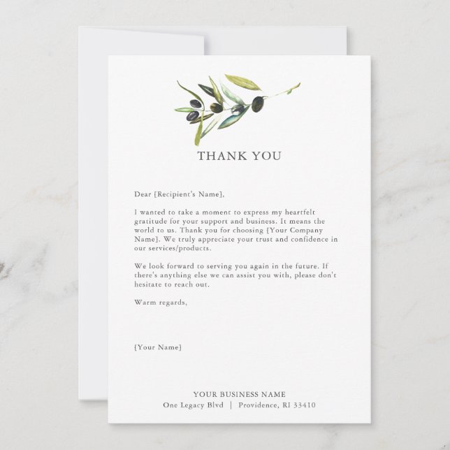 Custom Thank You Cards for Business Olive (Front)