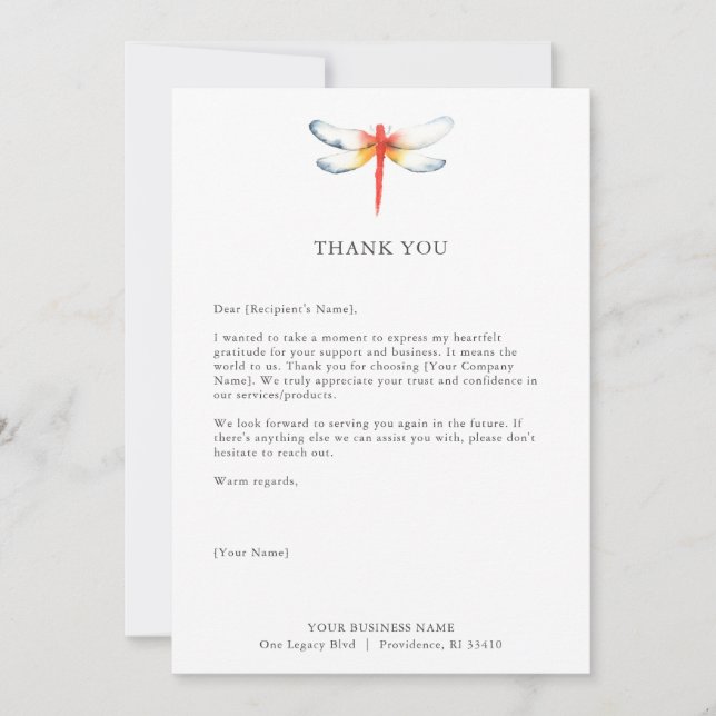 Custom Thank You Cards for Business Red Dragonfly (Front)