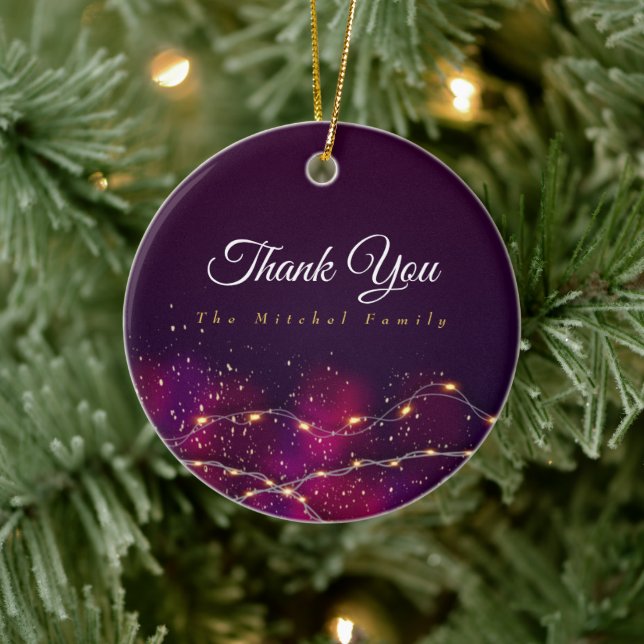 Custom Thank You Circler family name christmas Ceramic Ornament (Tree)