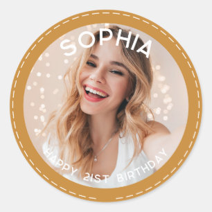 Custom Thank You Cute Modern 21st Birthday Photo Classic Round Sticker
