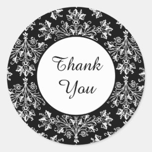 Custom Thank You Floral Damask Black White Sticker