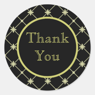 Custom Thank You Gold Cross Pattern on Black Classic Round Sticker