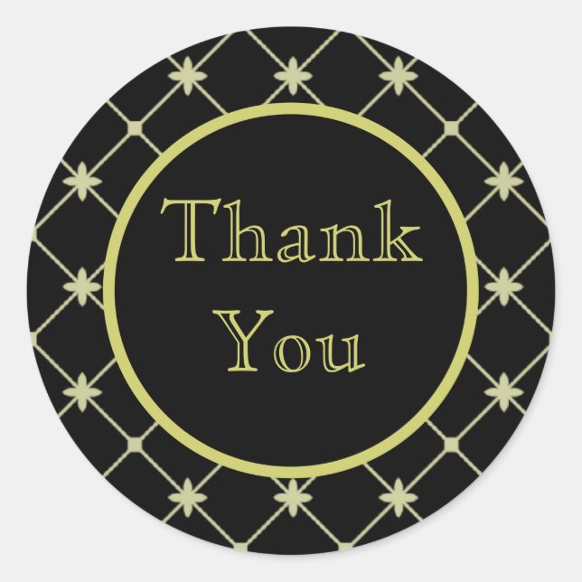 Custom Thank You Gold Cross Pattern on Black Classic Round Sticker (Front)