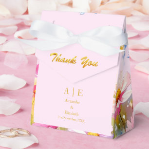 Custom Thank You Gold Script Flowers Pink Ice Favor Box