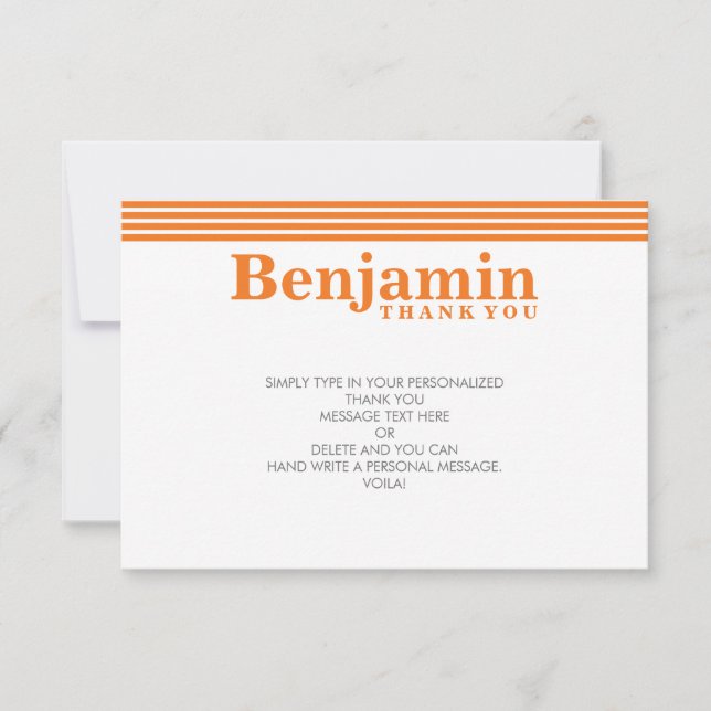 CUSTOM THANK YOU NOTE cool modern bold name orange Card (Front)