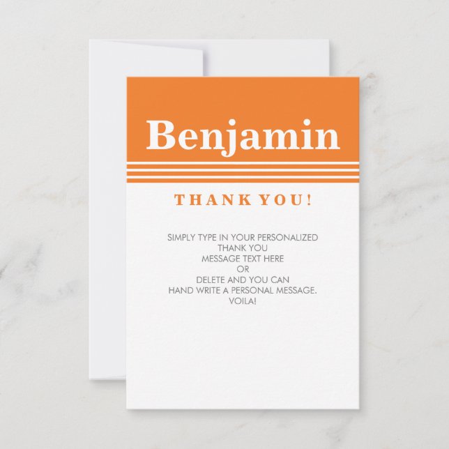 CUSTOM THANK YOU NOTE cool modern bold name orange Invitation (Front)