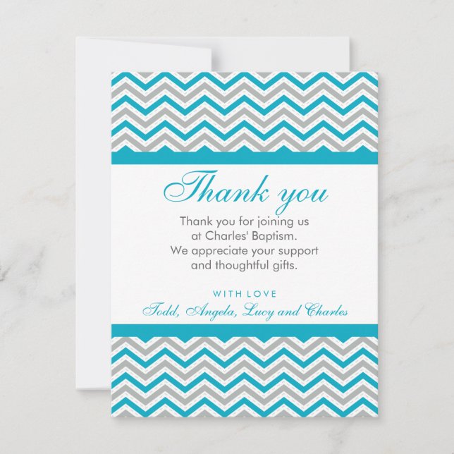 CUSTOM THANK YOU NOTE sweet chevron aqua grey Card (Front)