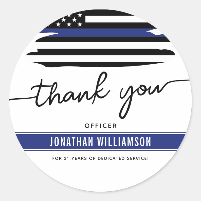 Custom Thank You Police Officer Retirement Gift Classic Round Sticker (Front)