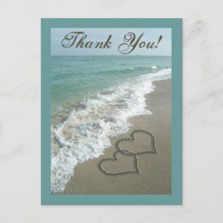 Custom Thank You Postcard- Sand Hearts/Aqua Beach Postcard