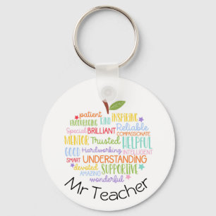 custom Thank you teacher gift word art apple Keychain