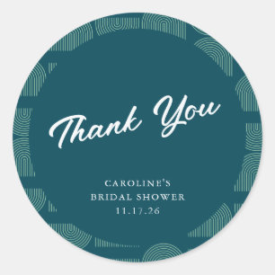 Custom Thank You Teal Geometric Bridal Showere Classic Round Sticker