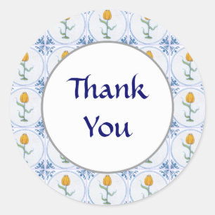 Custom Thank You Tulip Art Blue White Sticker