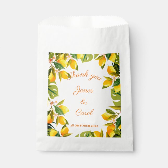 Custom Thank you Wedding watercolor lemonade Favour Bag (Front)