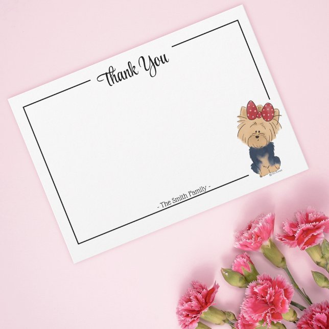 Custom Thank You Yorkie Bow Cute Dog Note Card (Creator Uploaded)