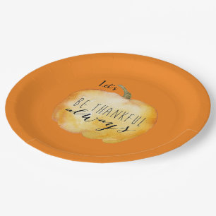 Custom THANKFUL ALWAYS Thanksgiving Table Orange Paper Plate