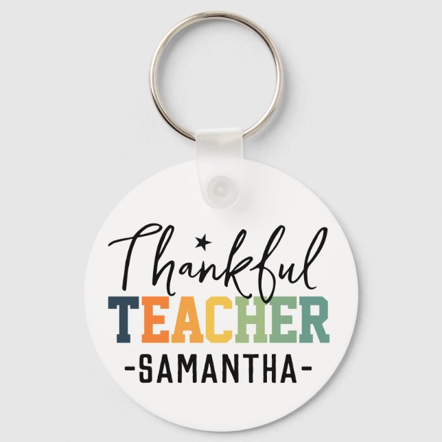 Custom Thankful Teacher for Christmas Thanksgivig Keychain (Front)