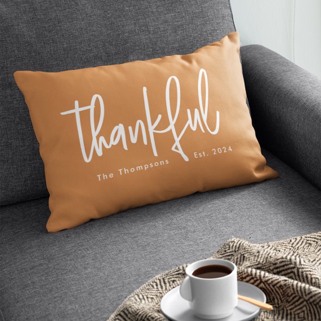 Custom Thankful Thanksgiving Season Autumn Orange Lumbar Pillow (Thankful orange thanksgiving family autumn throw pillow)