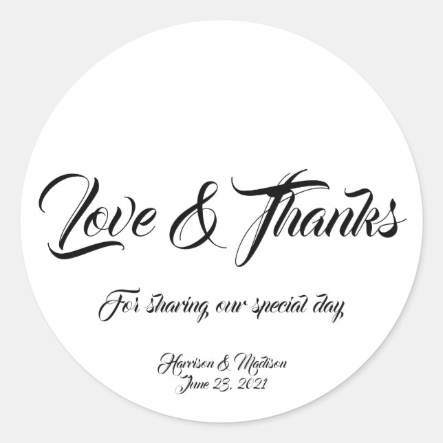 Custom Thanks Wedding gift favour tag stickers (Front)