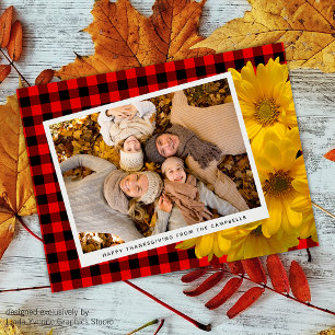 Custom Thanksgiving Greeting On Plaid Holiday Card