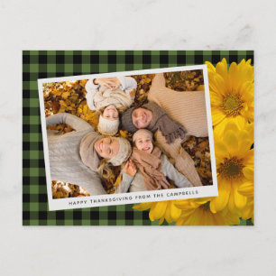 Custom Thanksgiving Greeting On Plaid Pattern Postcard