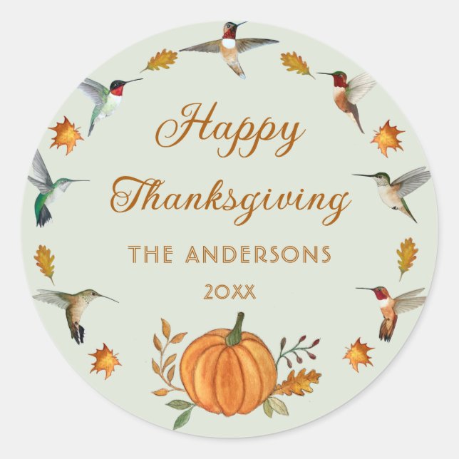Custom Thanksgiving Hummingbird Classic Round Sticker (Front)