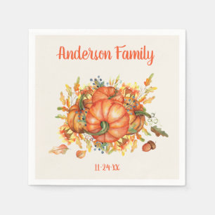 Custom Thanksgiving Orange Pumpkins Fall Leaves Napkin