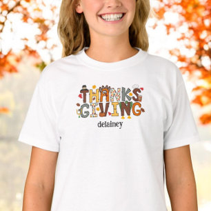 Custom Thanksgiving Turkey Football Leaves T-Shirt