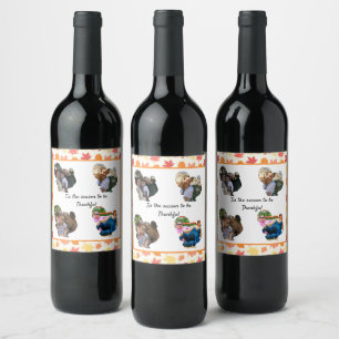 Custom thanksgiving turkey photo collage wine label