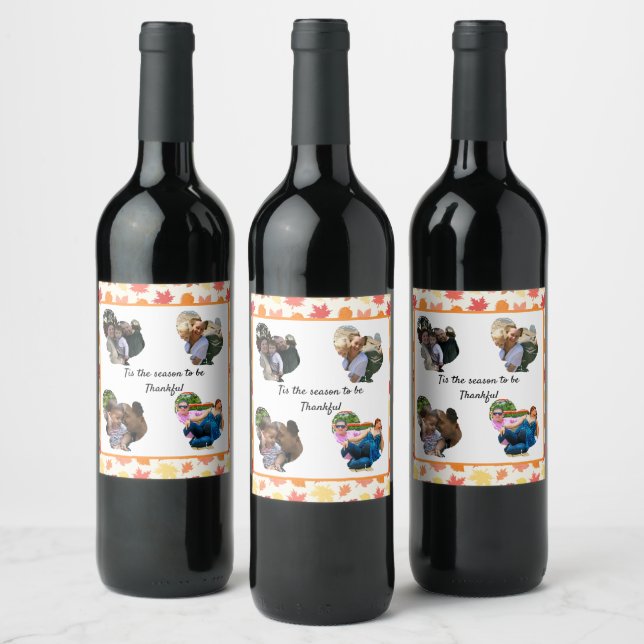 Custom thanksgiving turkey photo collage wine label (Bottles)
