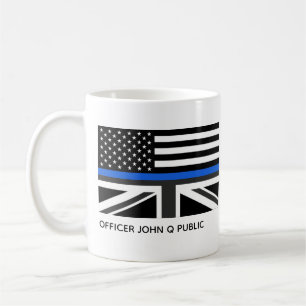 Custom Thin Blue Line American and UK Flag Coffee Mug