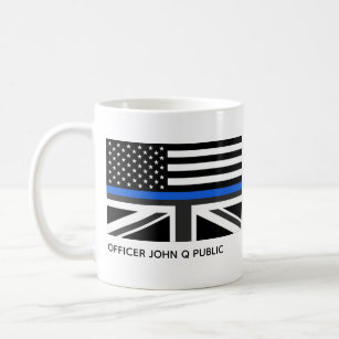 Custom Thin Blue Line American and UK Flag Coffee Mug