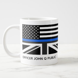 Custom Thin Blue Line American And UK Flag Large Coffee Mug