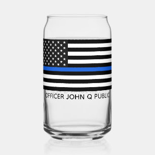 Custom Thin Blue Line American Flag Can Glass