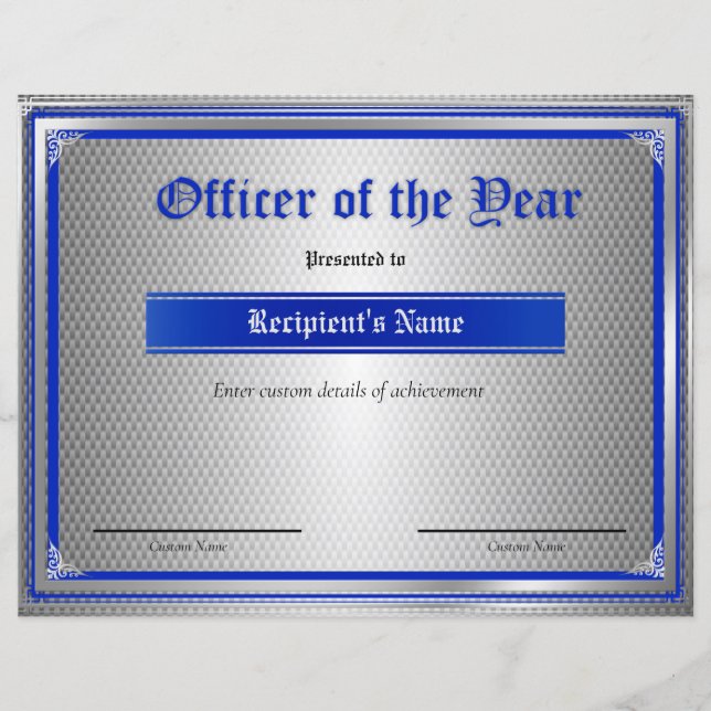 Custom Thin Blue Line Flag Certificate (Front)