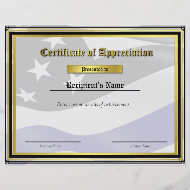 Custom Thin Blue Line Flag Certificate (Front)