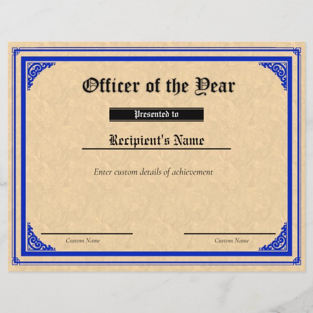 Custom Thin Blue Line Flag Certificate (Front)