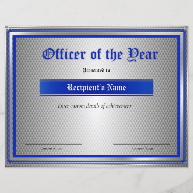 Custom Thin Blue Line Flag Certificate (Front)