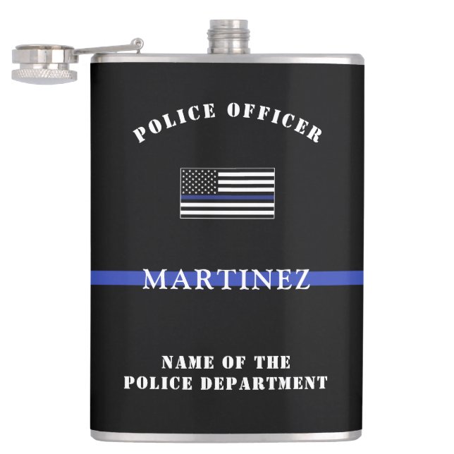 Custom Thin Blue Line Police Officer Appreciation Hip Flask (Opened)