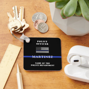Custom Thin Blue Line Police Officer Appreciation Keychain