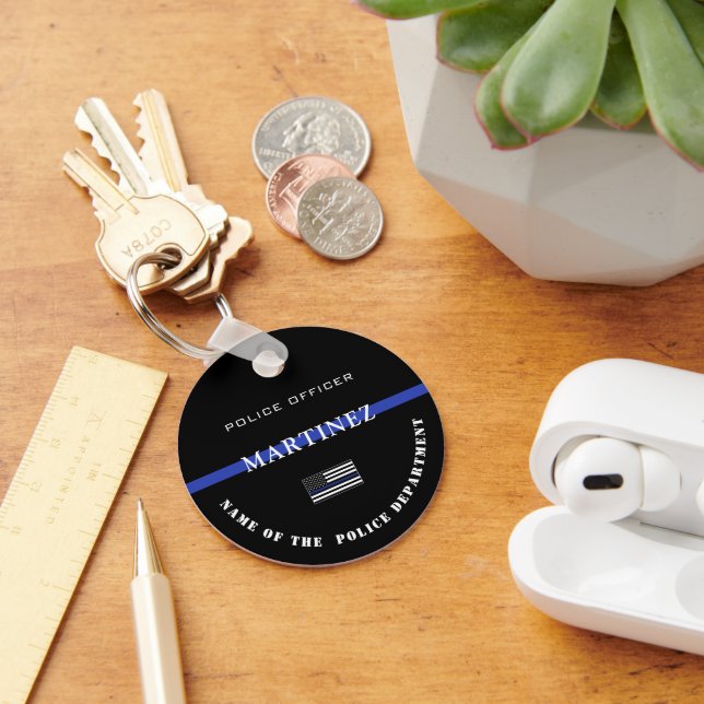 Custom Thin Blue Line Police Officer Appreciation Keychain (Desk)