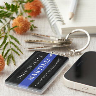 Custom Thin Blue Line Police Officer Appreciation Keychain
