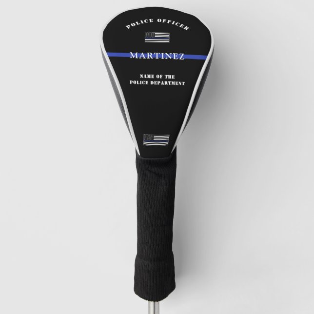 Custom Thin Blue Line Police Officer Flag Golf Head Cover (Front)