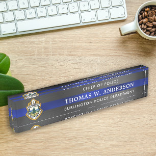 Custom Thin Blue Line Police Officer Law Dept Logo Nameplate